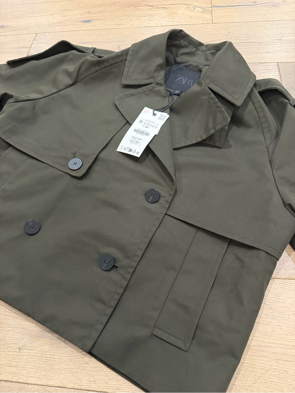 NWT Zara ZW Collection Water Repellent Cropped Trench Dark Khaki - Medium - Picture 11 of 13